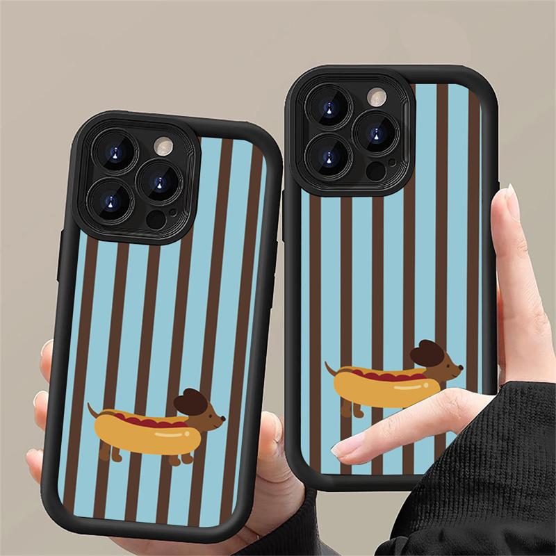 Retro Fun Striped Dachshund Pattern Phone Case for iPhone 17 16 15 14 13 12 11 Pro Max XS X 7 8 Plus SE 2022 16E Creative Cover