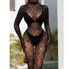 FASHION Sexy Leopard Pattern Mesh Clothing Perspective Sex Lingerie Bodysuit Tight Bodysuit Socks Long Sleeves Non Open Crotch Underwear