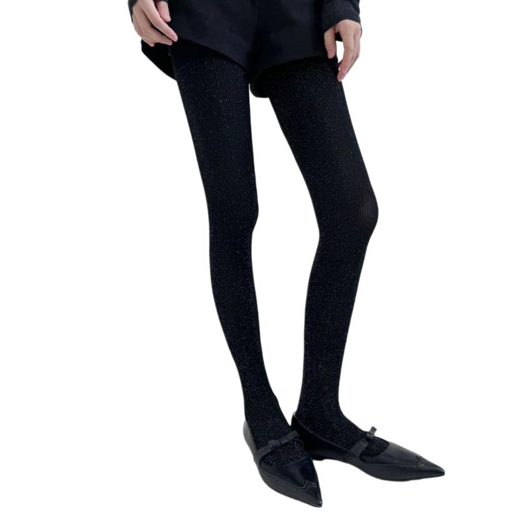 Sparkling Tights for Women Winter Fall Shimmering Ribbed Striped Pantyhose Glittering Solid Color Leggings Stockings
