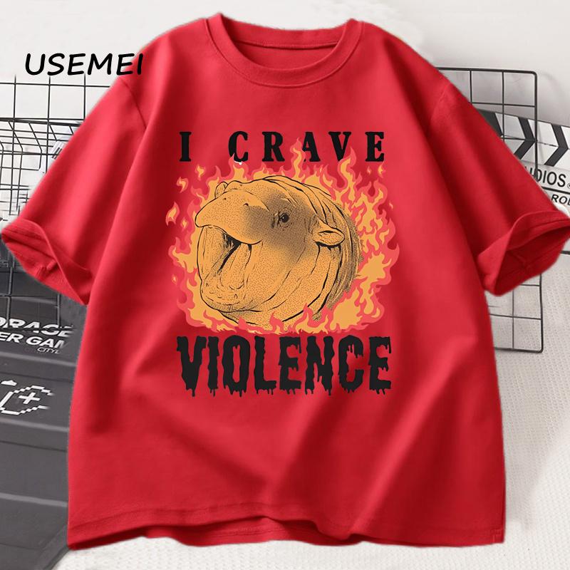 

Moo Deng Crave Violence Tshirt Men Vintage 90s T-Shirt Retro Hippo Meme Tee Shirt Cute Fire Funny Man Short Sleeve T Shirt S