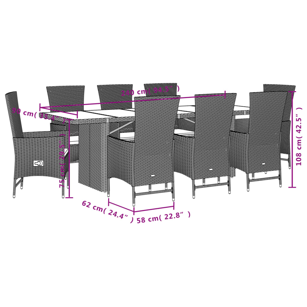 Vidaxl 9-Cz. Garden Furniture Set With Cushions, Beige, Poly Rattan