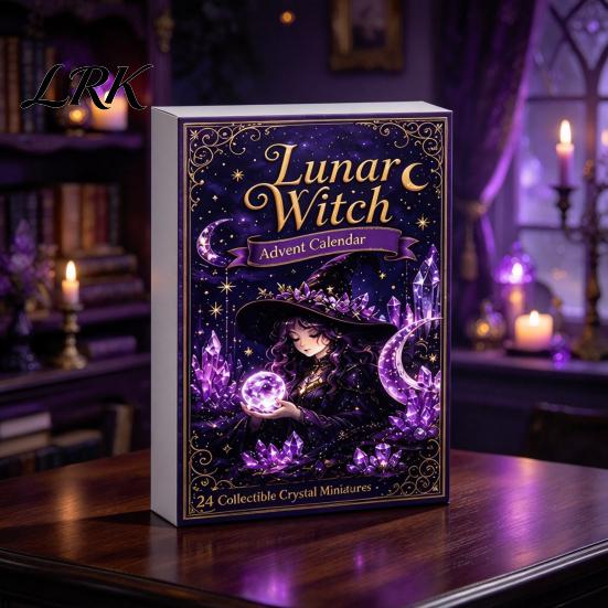 Desktop Micro Landscape Decor Fantasy Advent Calendar Box with 24 Mini Acrylic 2D Ornaments, Christmas Countdown Hanging Decorations Decoration, Moon