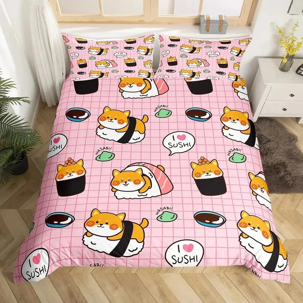 Pug Corgi Shiba Puppy Duvet Cover Set Dog Comforter Cover I Love Dogs Bedding Sets Kawaii Animals Cartoon Bedspreads Full Size