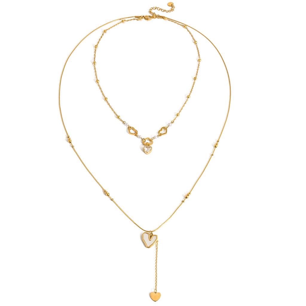 Sweet Wind Design Sense of Love Zircon Double Chain Necklace Accessories Sweater Chain Jewelry