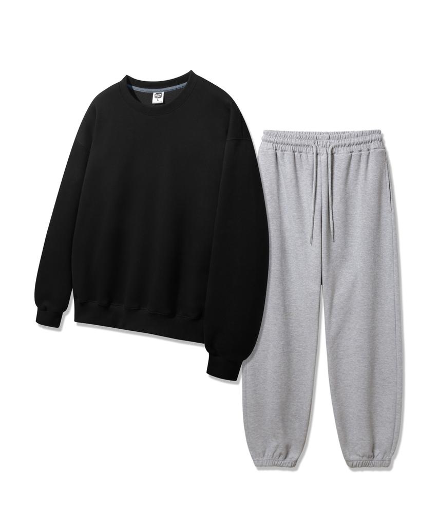 ALVINCLO [Set][Fleece-Lined] Plain Oversized Sweatshirt Jogger/Semi-Wide Pants Set