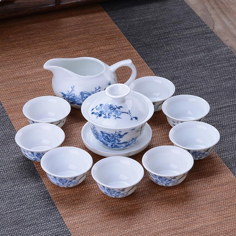 Tea Set Green Ceramic Home Brewing Tea Kung Fu Bowl Set of Simple Office Parlor Tea Cups