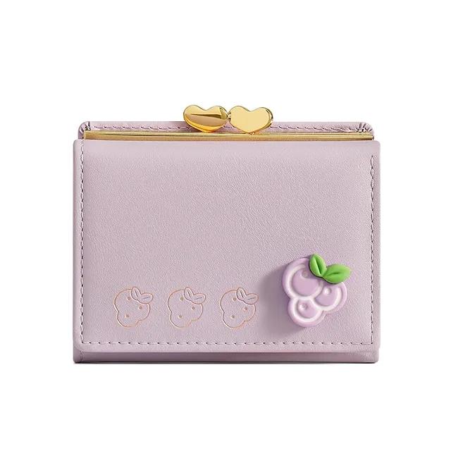 Süße kleine Leder-Taschengeldbörse für Damen Fruchtmuster Bifold Münzbörse Damen Mini Kurze Geldbörse Geldkartenhalter Clutch Bags
