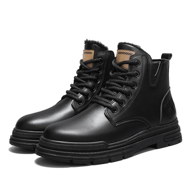 Mote Høye Retro Støvler Herre Lær Motorsykkelstøvler Mote Motorsykkel Ankelstøvlett for Menn Vinter Casual Herresko Snøring Høy Kvalitet