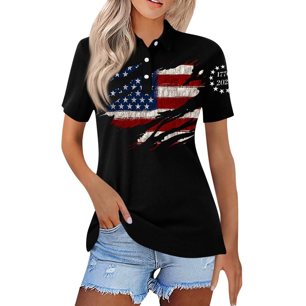 Women's Fashion Casual Lapel Short Sleeve Printed Shirt Women's Button Up Tops