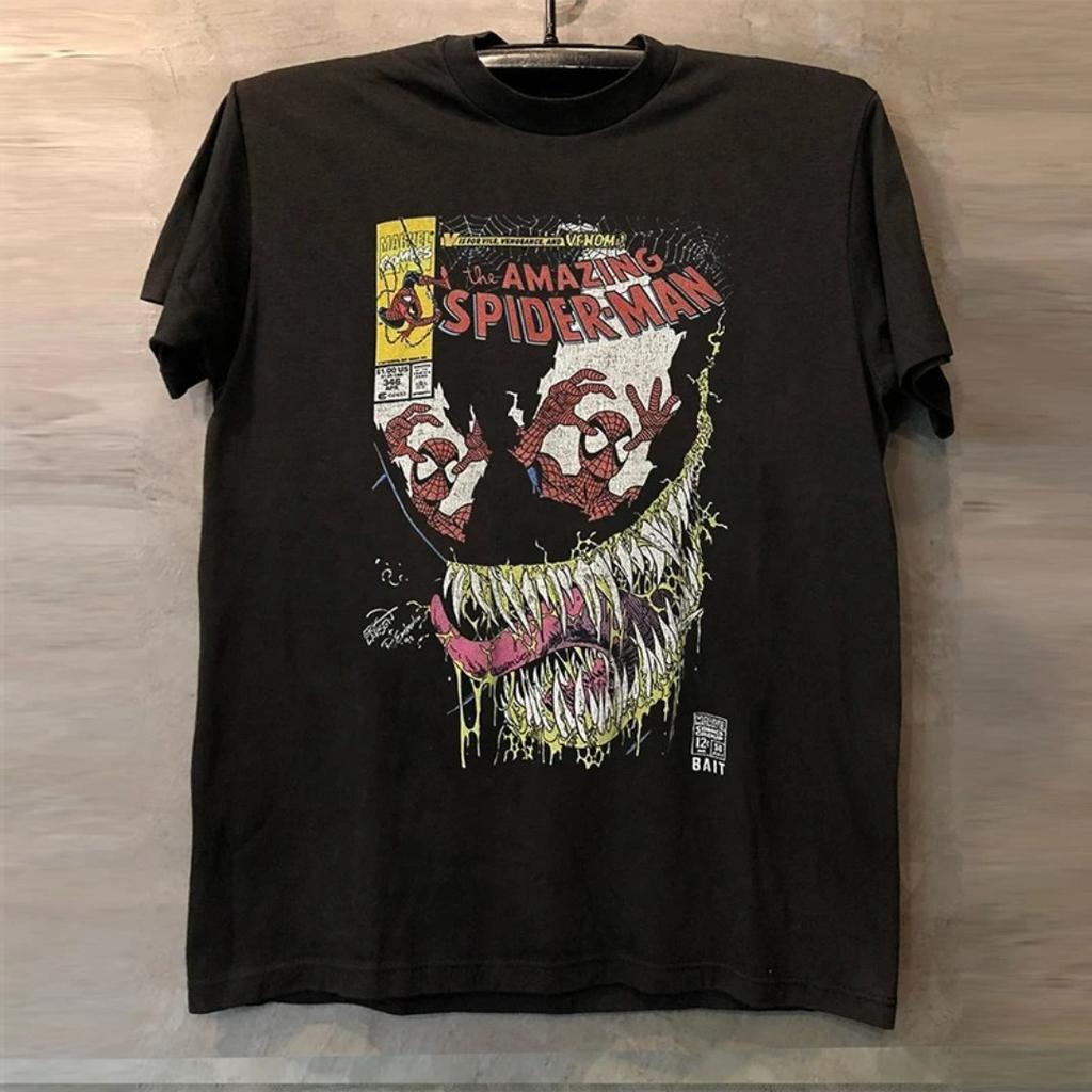 American Retro Trend T-Shirt Men's Summer Punk Spider-Man Crossing The Universe Loose Hip Hop Cotton Oversized Female Male Clothing