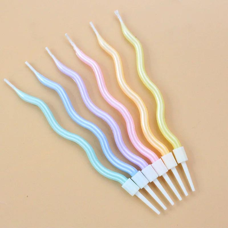 6pcs Hot Selling Paris and Rome Streamer Birthday Candles Beads Gradient Threads Candy Colors Creative Party Cake Decorations