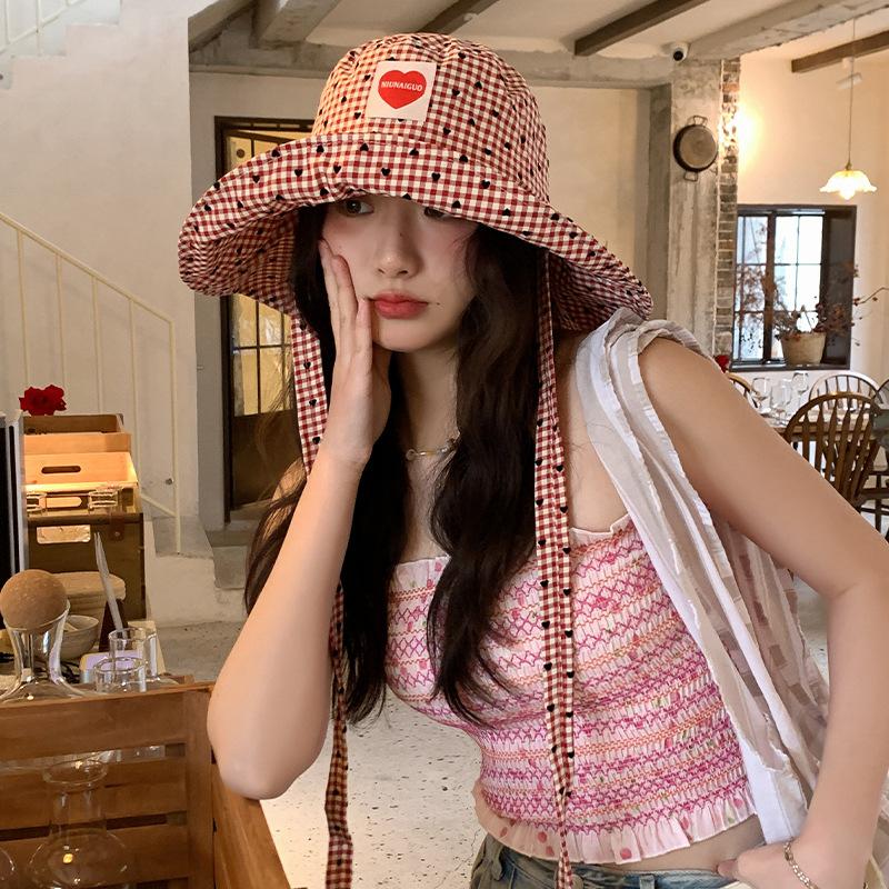 Checkered Attractive Womens Fisherman Hat With Large Brim Spring And Sun Safety