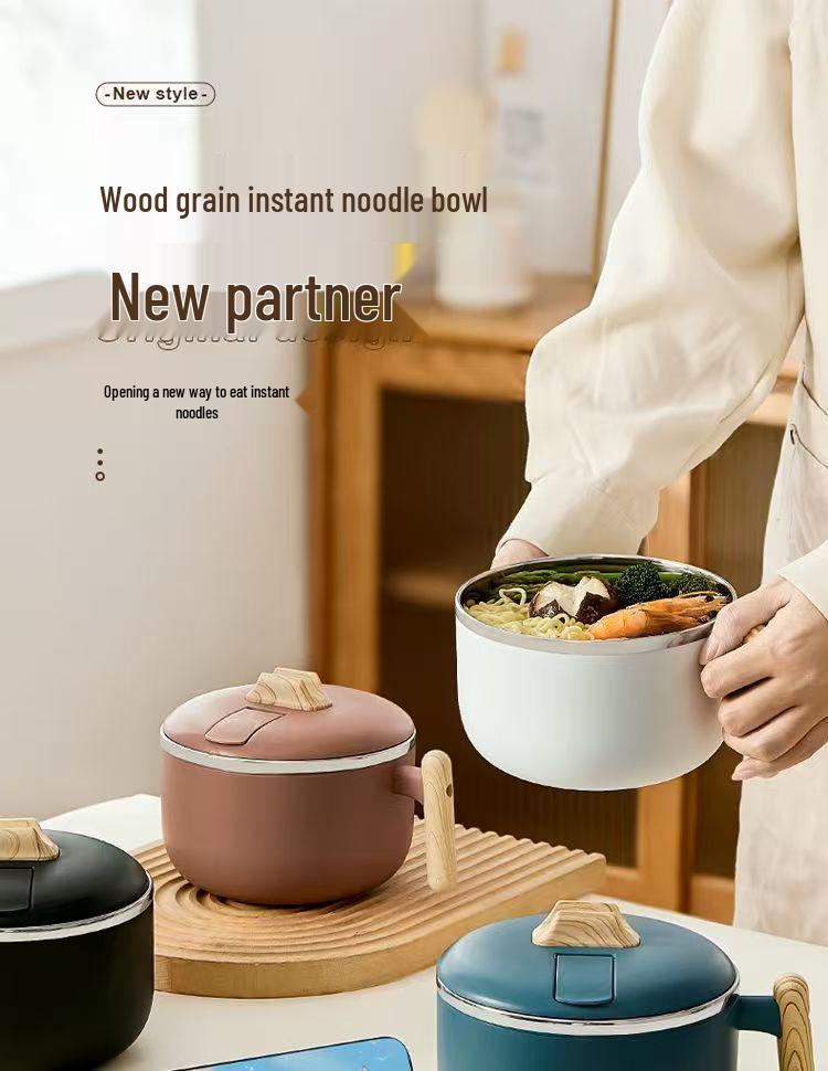 304 Stainless Steel Large Capacity Instant Noodle Bowl with Lid and Heat Preservation for Dormitory or Lunch.