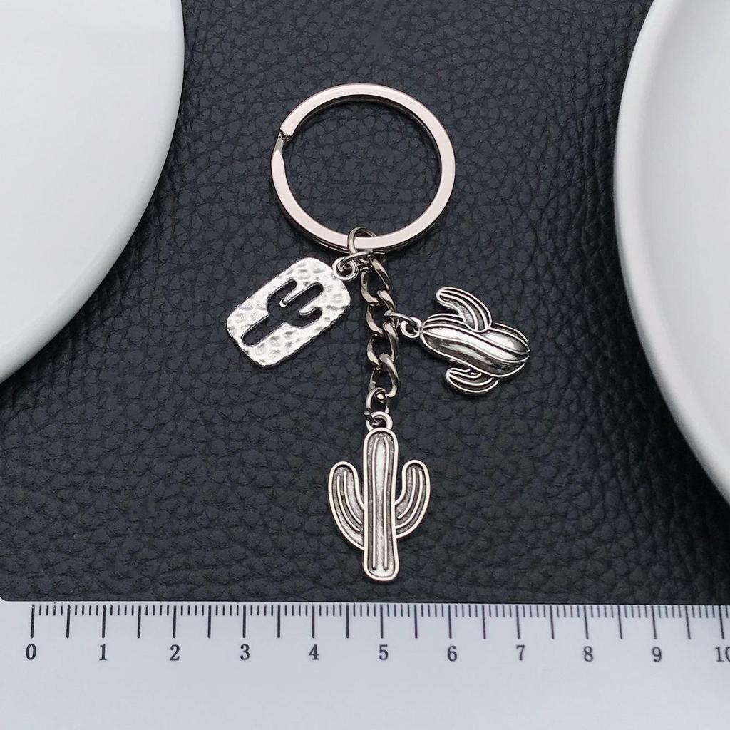 Antique Silver Cactus Keychain: Hollowed Desert Alloy Ornament & Backpack Accessory