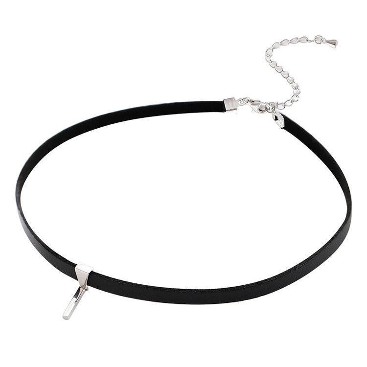 2023 Geometrisk Svart Lær Choker Halskjede med Enkelt Anheng