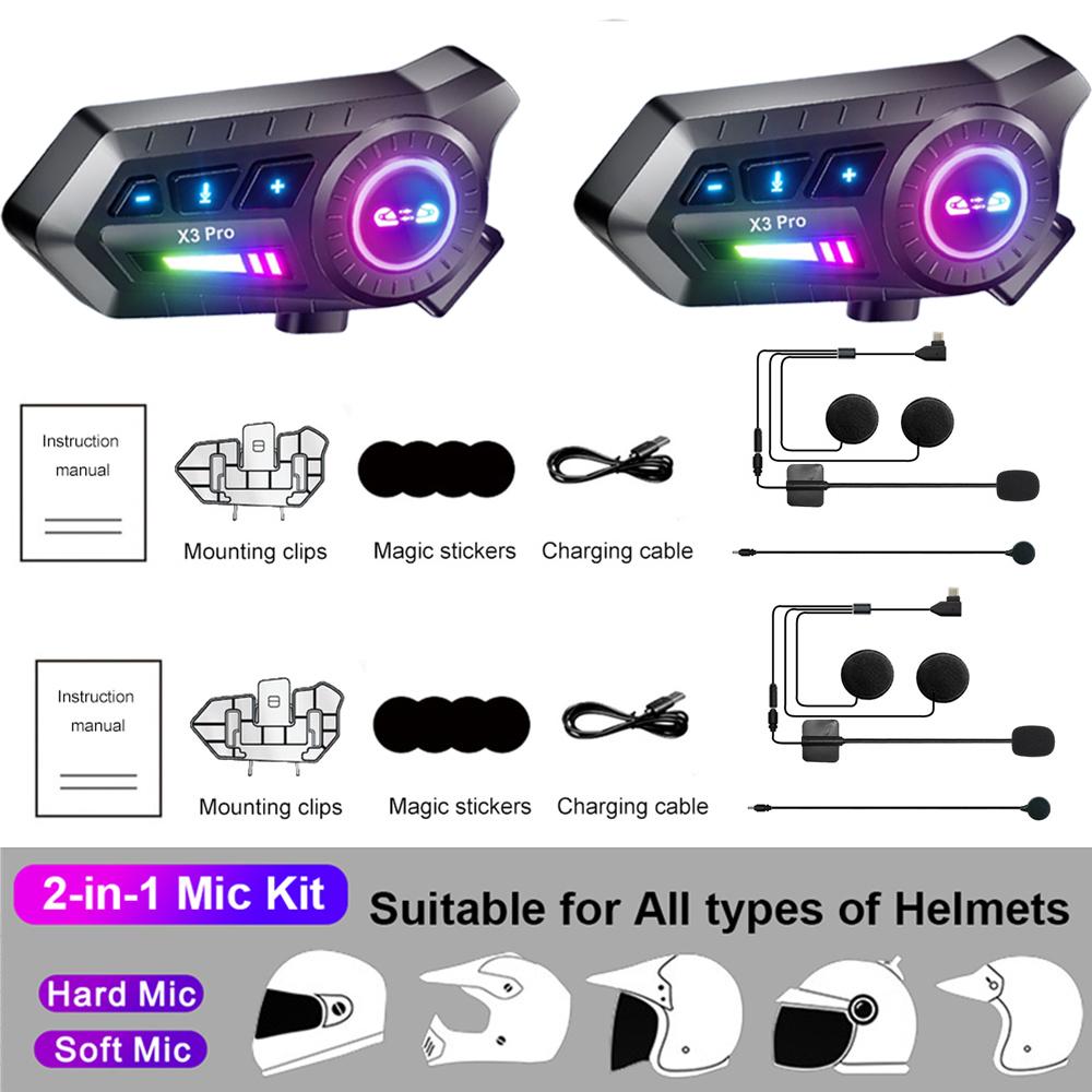 Kebidumei Bluetooth6.0 Motorcycle Helmet Intercom Headset Wireless Hands-free Call Phone Kit with Music Sharing Support FM