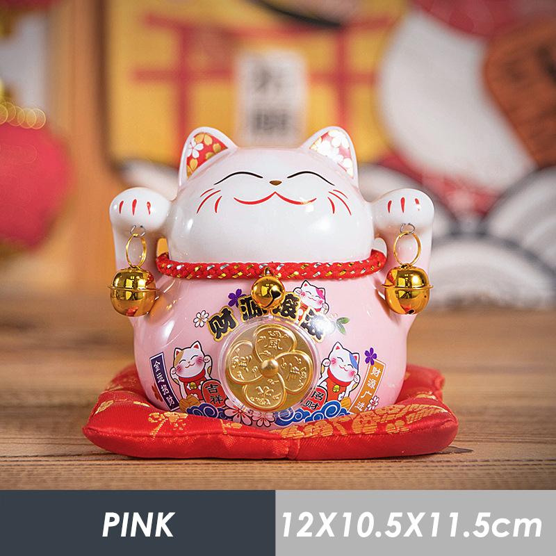 4.5 Inch Ceramic Maneki Neko Lucky Cat Money Box Fortune Colored Cat Golden Circle Home Decoration Gift Feng Shui Figure