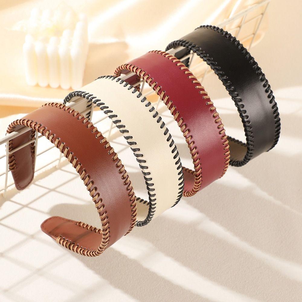Hair Accessories Solid Color Leather Headband Non-Slip Korean Style Women Hair Hoop Headwear Coffee Wide Edge Hairband Wash Face