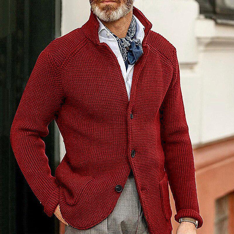Men’s Casual Long Sleeve Solid Knit Cardigan - European & American Fashion Jackets