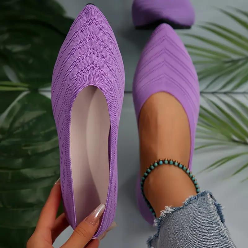 Women's Knitted Flat Shoes Comfy Breathable Solid Color Pointed Toe Shoes Casual Lightweight Slip On Flats