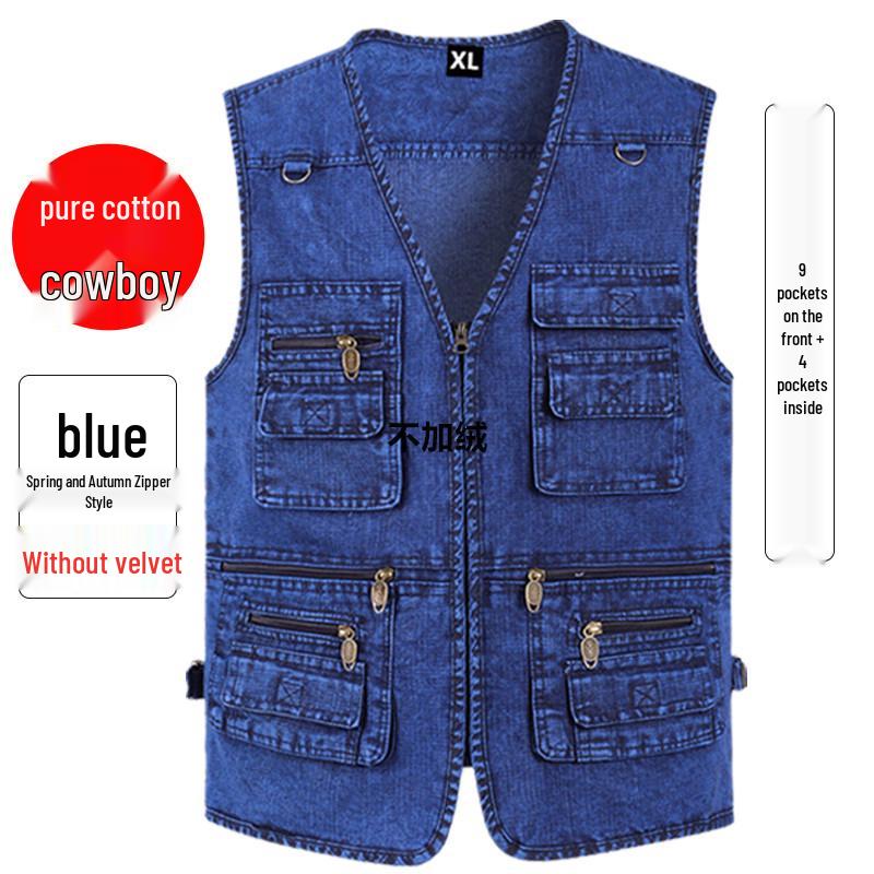 Herren-Jeans-Weste mit Baumwoll-Fleece-Futter - Große Größen, Warm, Mehrere Taschen, Herbst/Winter Freizeit-Weste