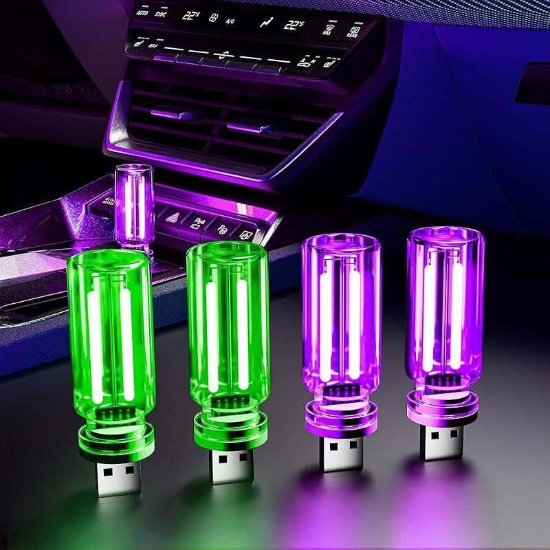 4 шт. USB ночник, Портативный вставляемый ретро светодиодный светильник-бутылка для салона автомобиля, Мини-сенсорный диммируемый светодиодный светильник для автомобиля, спальни, 2Green&2Purple