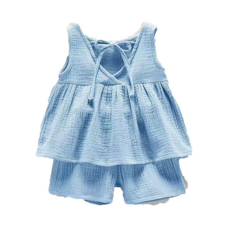 Girls Summer Cotton Linen Sleeveless Vest Two Piece Set Baby Fashionable Casual Outfit For Toddler Kids