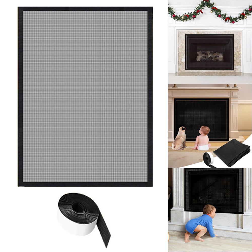 Childproofing Home Safety Black Fireplace Screen Black Woven Mesh Conceal Ashes And Charcoal Dense Grid Design Quality Materials