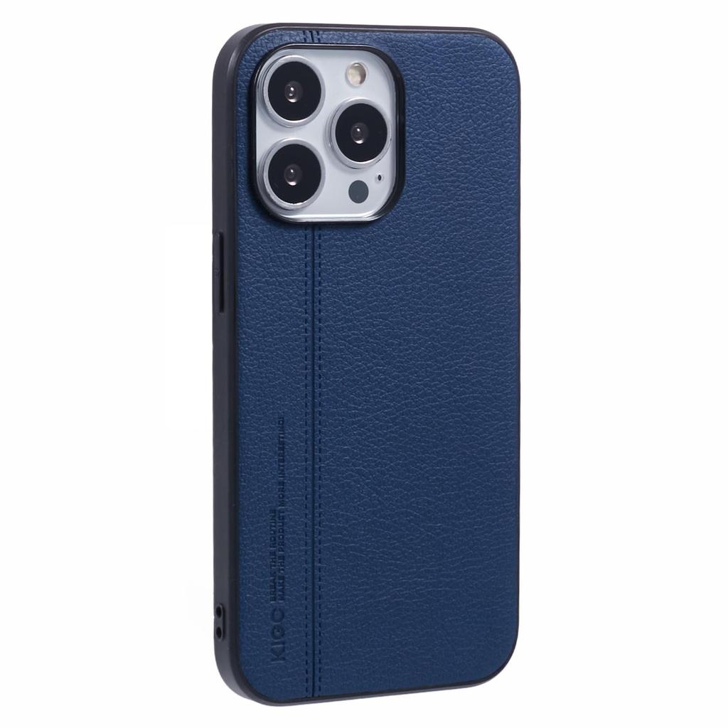KIGC For iPhone 15 Pro Max Case Litchi Texture Leather Coated PC+TPU Phone Cover