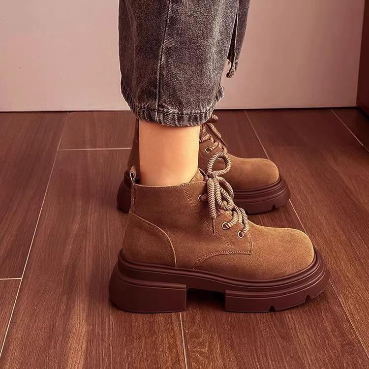 Big head British style retro short boots for women 2025 new autumn thick-soled heightening Maillard brown Martin boots for women