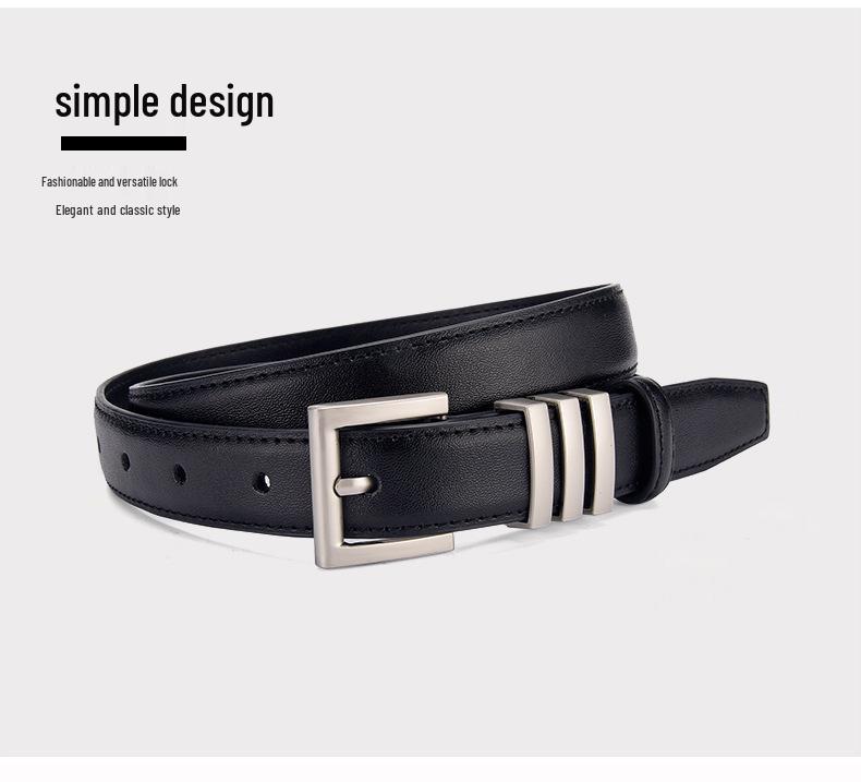 Women's Genuine Leather Cowhide Pin Buckle Belt - Simple Korean Style Fashionable Waistband, Light Luxury.