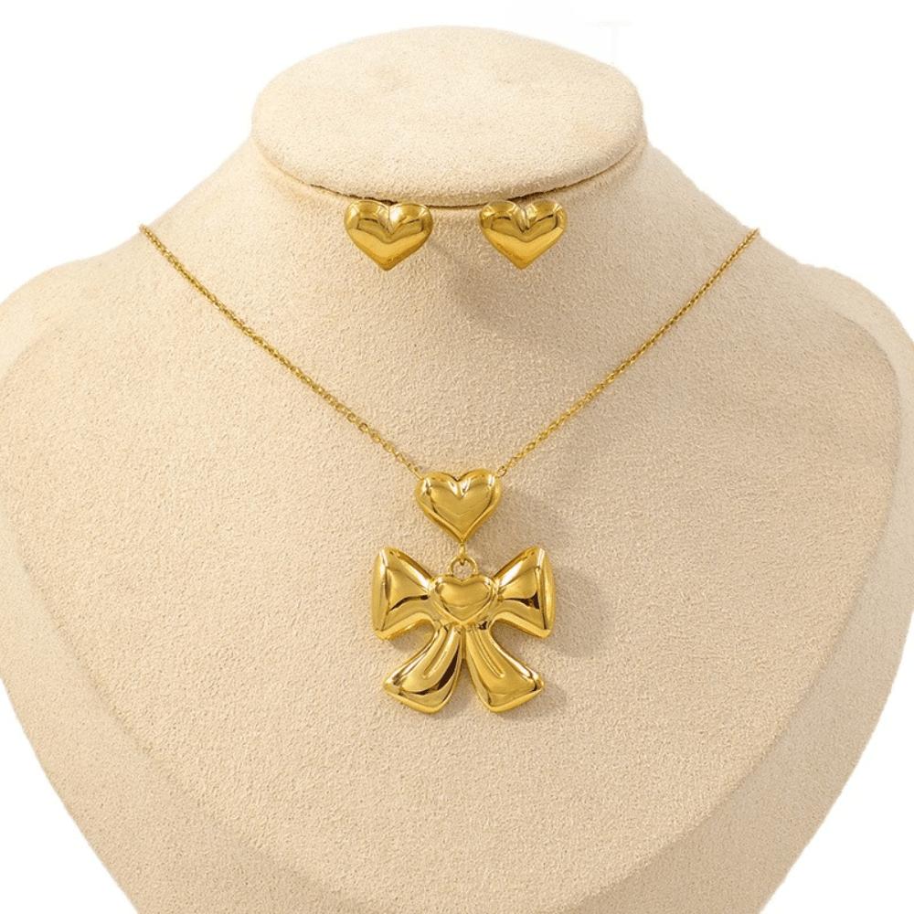 Bow love necklace earrings three-dimensional suit women's collarbone chain fashion jewelry
