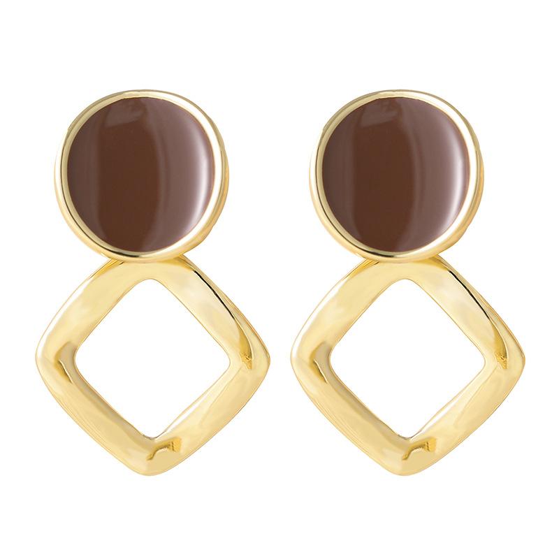 Stylish personality Xiaoxiangfeng hollow geometric square oil drop earrings, Dongdaemun, Korea, high-end commuter earrings