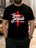 European Sizes Men'S Plus Size T-Shirt - Black Crew Neck,  Colorful Family Theme with Cross Design, Casual Summer Tee for Adults, Casual Summer Wear