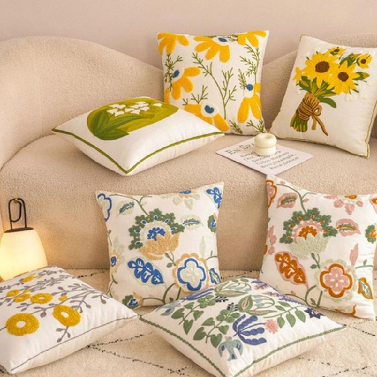 Pillowcase Artistic Flower Stitching Cotton Canvas Pillow Cover Breathable Sofa Bed Accent Piece Pillow Sham