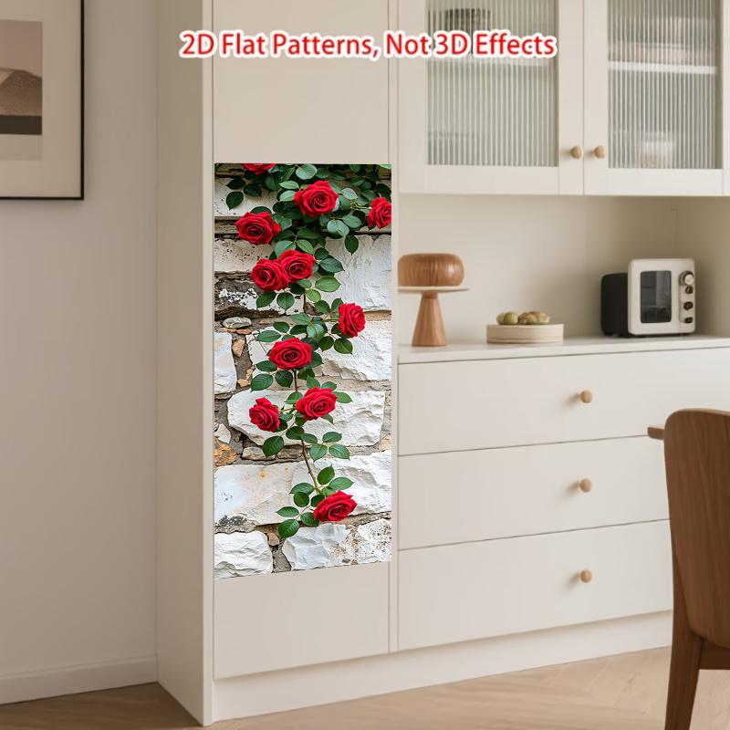 84Style Fridge Stickers Refrigerator Cover Door Landscape Plant Sea Vinyl Self Adhesive Kitchen Furniture Decor Wrap Freezer Sticker DIY
