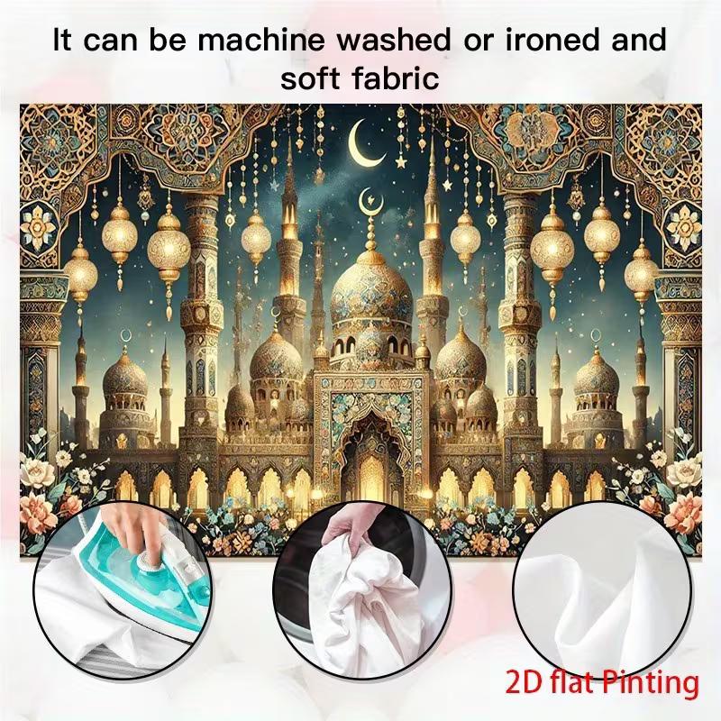 2D Islamic Festival Photo Booth Backdrop with Ornate Arches and Moon