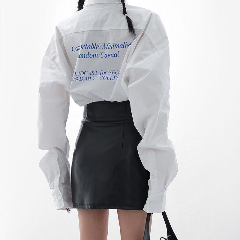 Black PU Leather Mini Skirt Women Side Zipper High Waist Sexy Package Hip Skirt Y2K Street Fashion