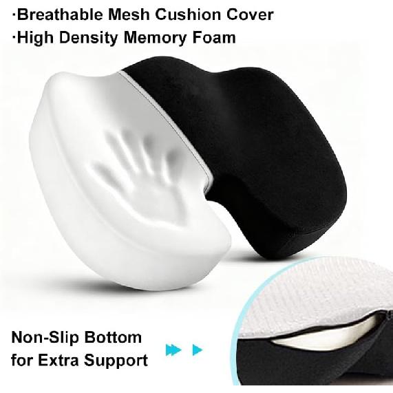 DITSONEO Memory Foam Seat Cushion for Office Chairs & Car Seat, Anti-Slip Ergonomic Chair Cushion for Pressure Relief, Back Support