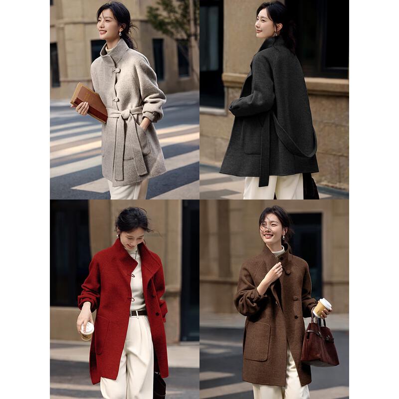 XWI Women's 100% Wool Stand Collar Double-faced Coat