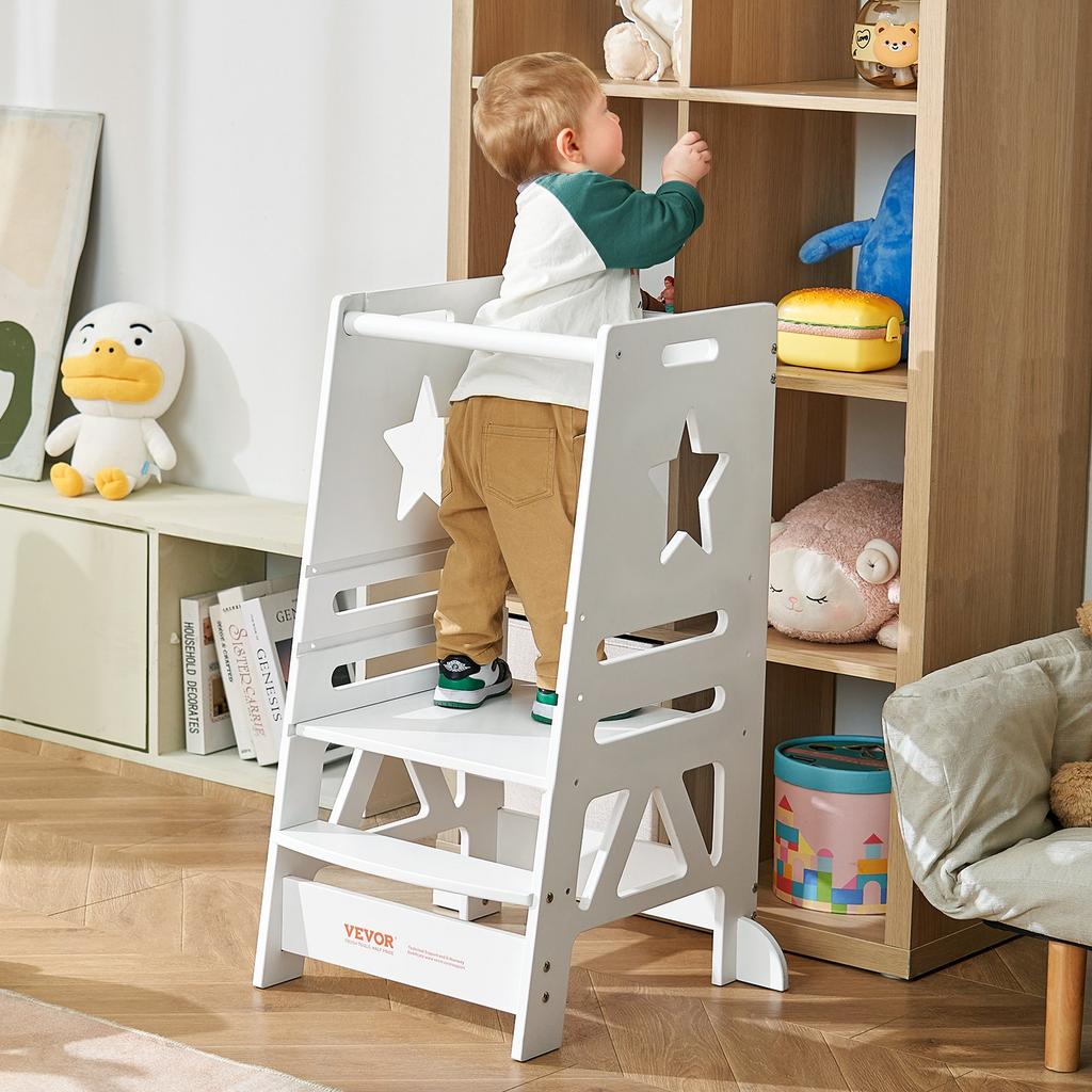VEVOR Tower Step Stool for Kids and Toddlers, 3-Level Height Adjustable Toddler Kitchen Stool Helper