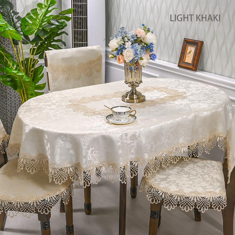 

Oval Tablecloth Embroidered Lace Tables Cloth Coffee Desk Cover for Dining Table Wedding Kitchen Party Decor 140x200cm світлого кольору хакі