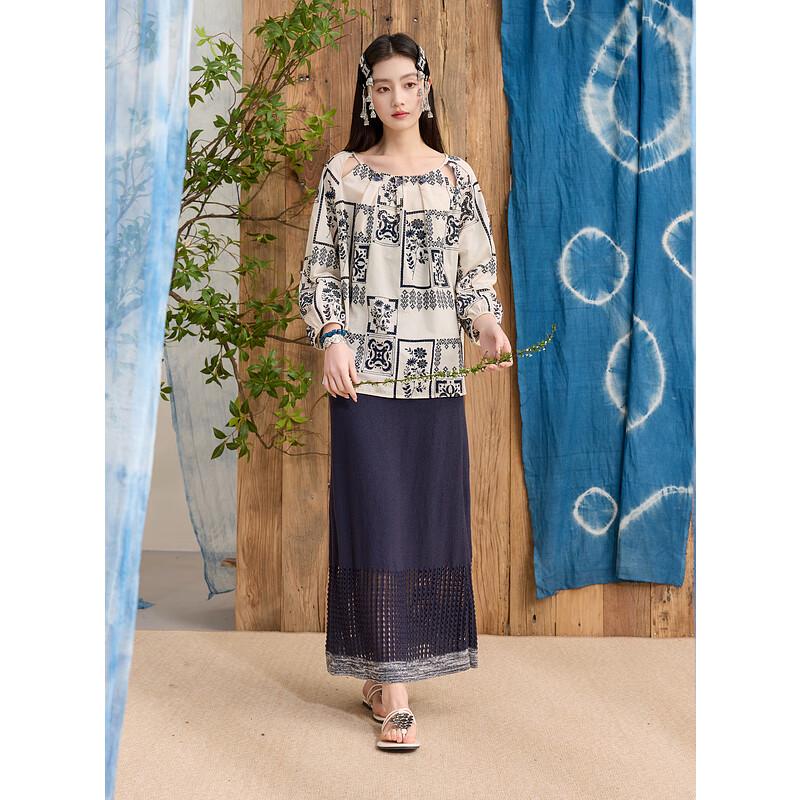 Sancai Embroidered New Chinese Style Cotton Shirt M