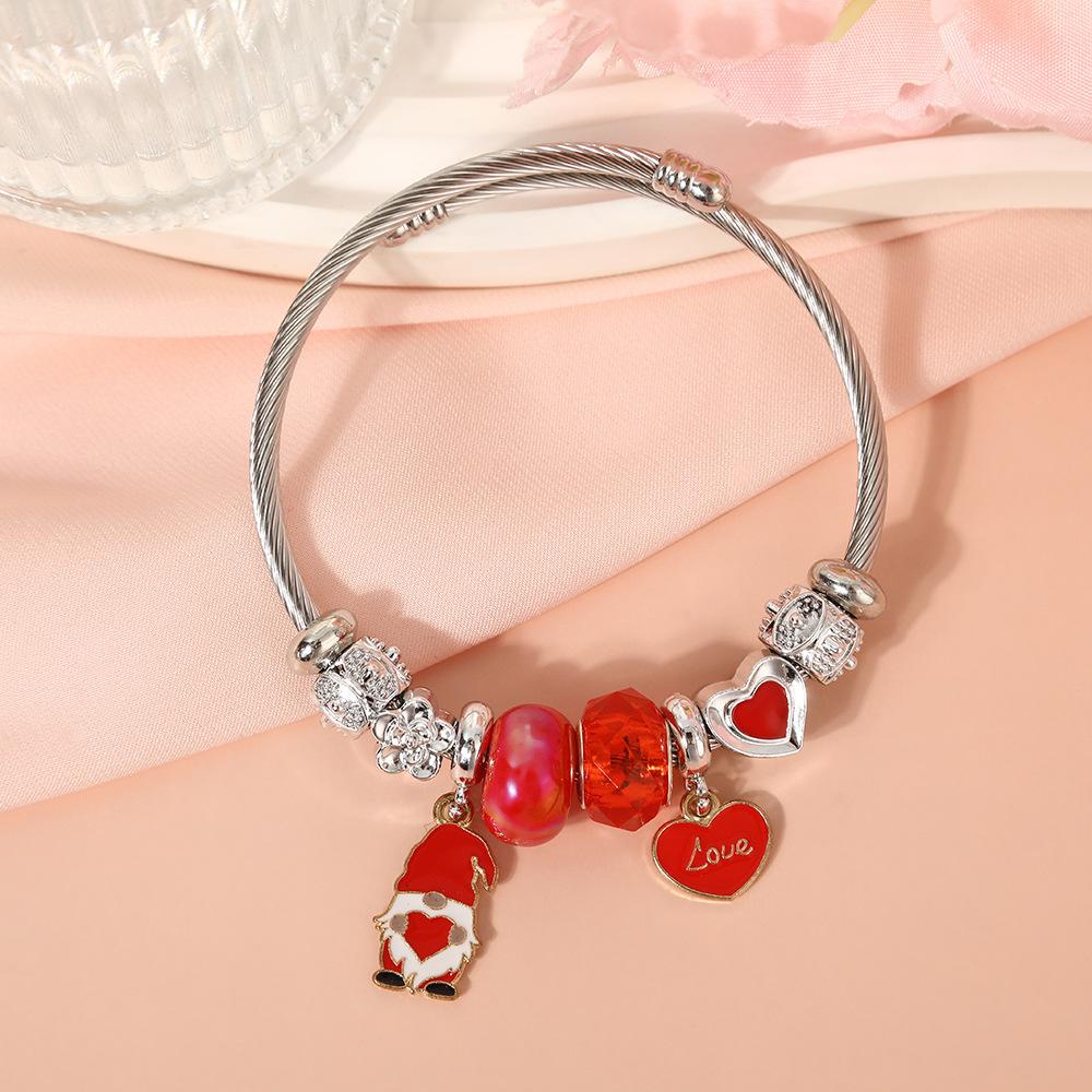 Cute Cartoon Bear Angel Heart Beaded Bracelet Stainless Steel Valentine Gift for Her Girlfriend Women