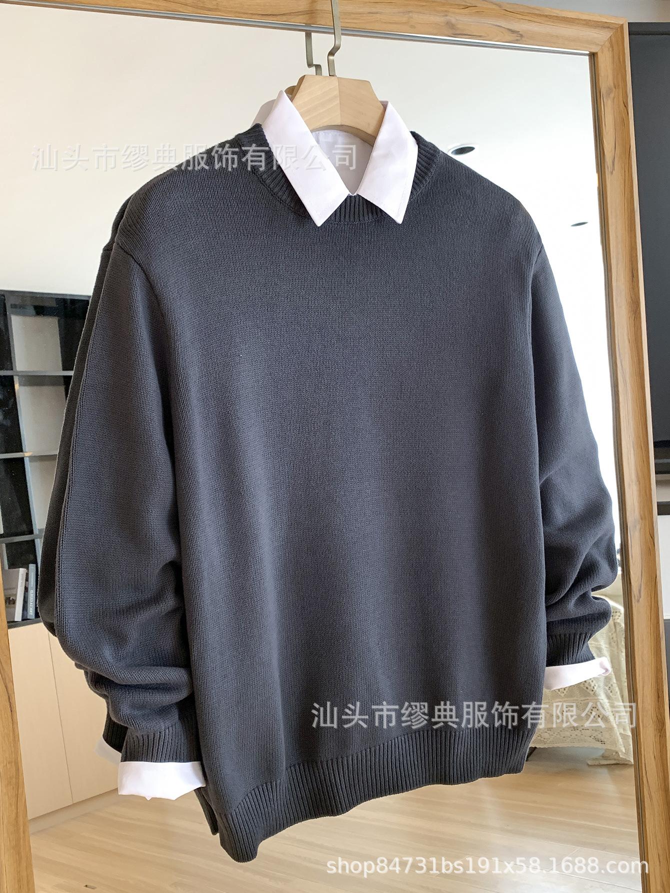 

Men s Classic 100% Cotton Crew Neck Sweater – Early Spring 2026 Arrival, Loose Fit, Versatile Business Style Outerwear. M