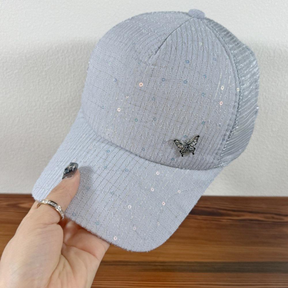 Sequin Sport Peaked Hat Butterfly Summer Sun Hat Casual Mesh Baseball Hat  Travel Beach