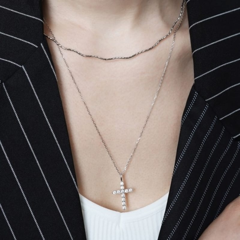 Ozel Silver925 Moissanite Cross Long Necklace PS174N