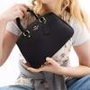 Coach Savannah 28 Brand Logo Litchi Grain Leather Shoulder Tote Bag Large Women Handbags Black CAL54-IMBLK