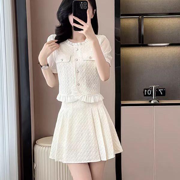 Summer Style Petite Women's French Luxury Two-Piece Set: Stylish Top and Skirt
