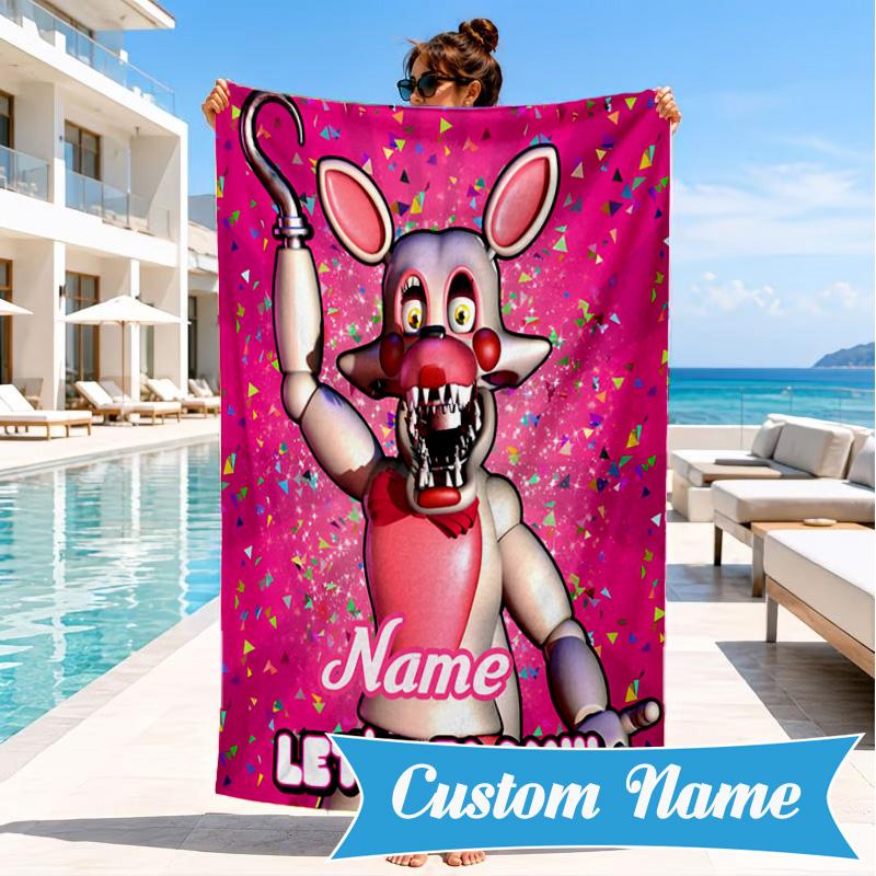 Custom Name Five Nights horror Theme Heart In Space Adventure Microfiber Beach Towel, Lightweight for Summer Travel, Swimming Pool Fan Gift